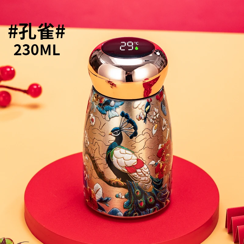 手绘国风迷你冷热便携式显温316不锈钢保温杯生日礼物送女生水杯