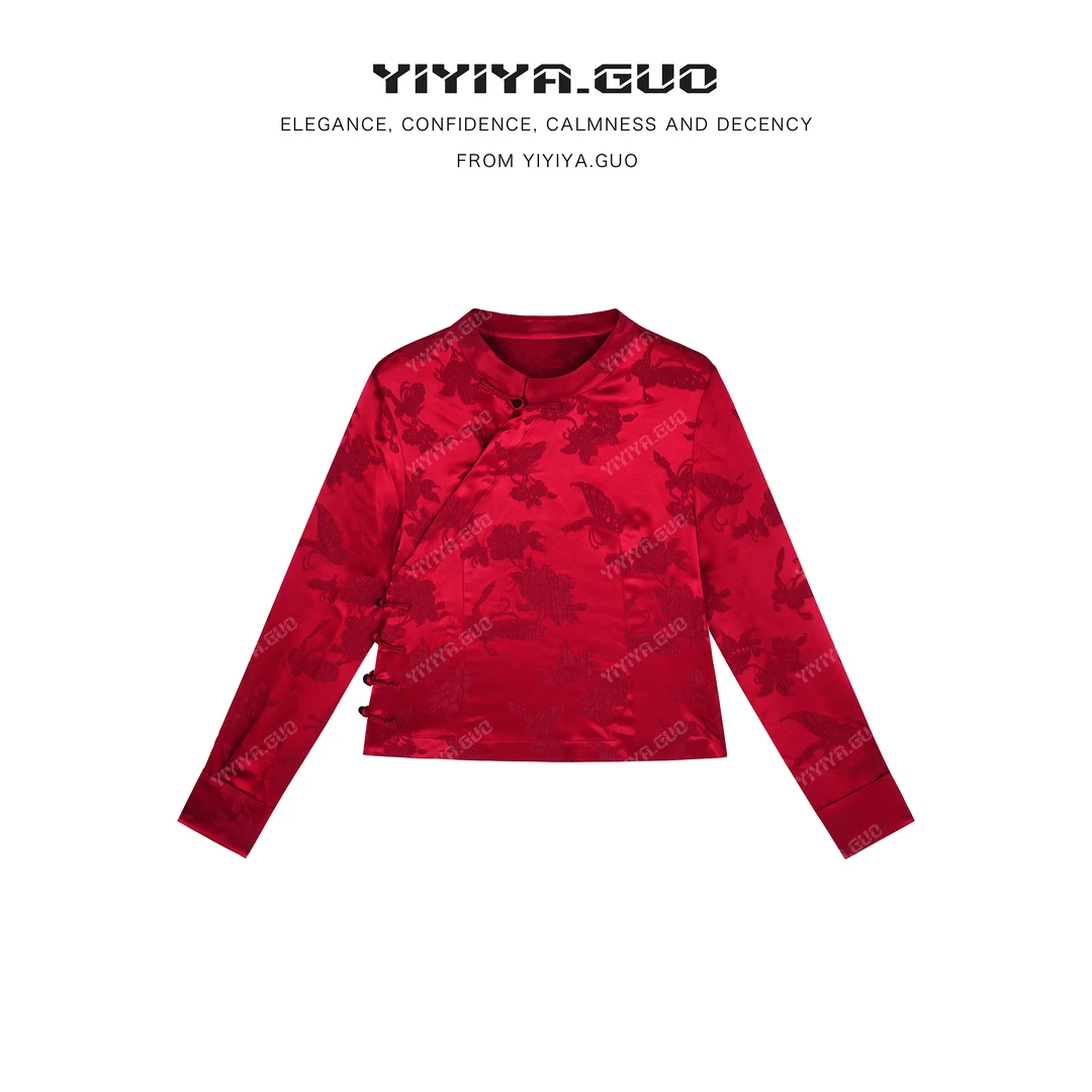 yiyiya.Guo艺艺吖【蝶恋花】提花冠乐绉浮雕长袖上衣080064SS52