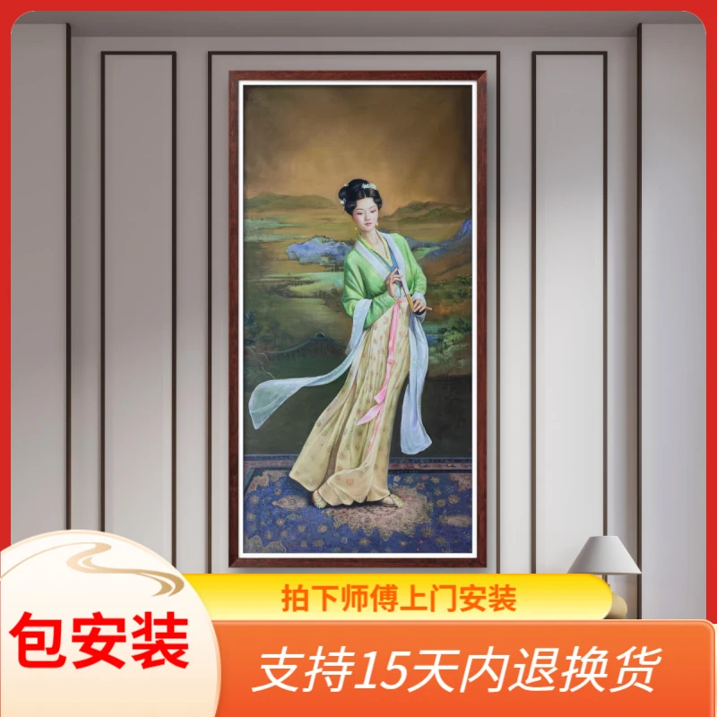 张俊龙原创油画千里江山仕女图人物李清照玄关走廊艺术装饰画挂画