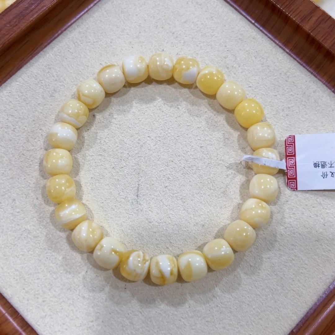 蜜蜡未镶嵌手链8m瓷白花瑕疵