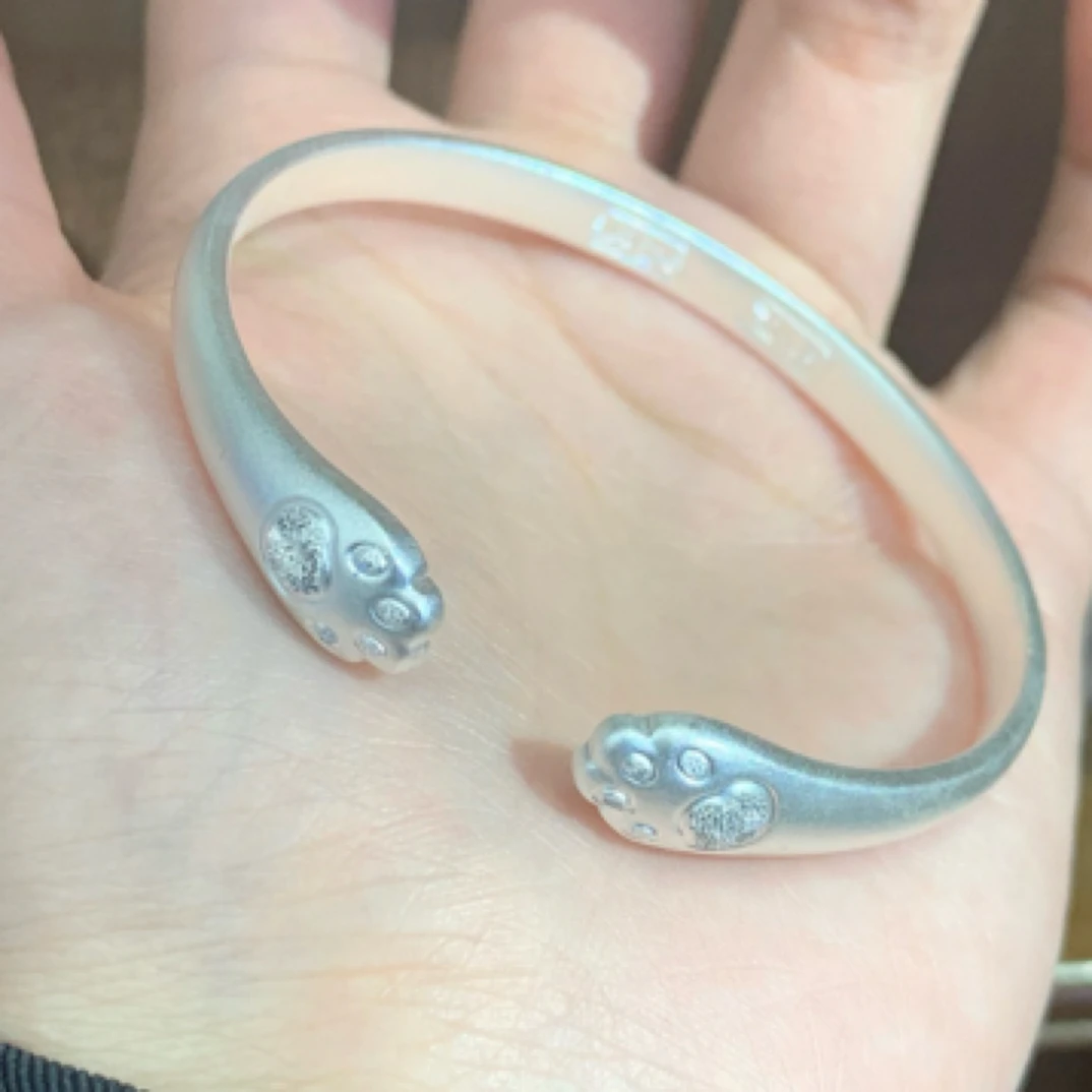 足银手镯 足银999.9古法猫爪手镯女纯银开口银手镯女