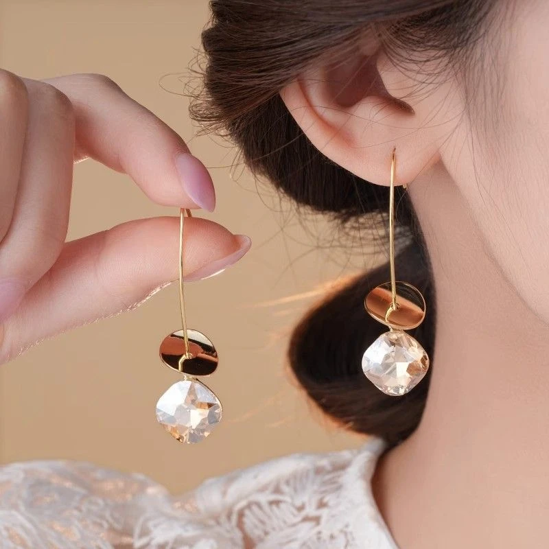 合金耳饰 A190时尚轻奢复古金属圆片咖色几何耳环女气质耳钩8313