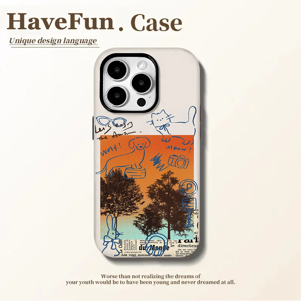 雅天立夕阳线条动物适用iPhone16苹果菲林手机壳华为vivo小米oppo