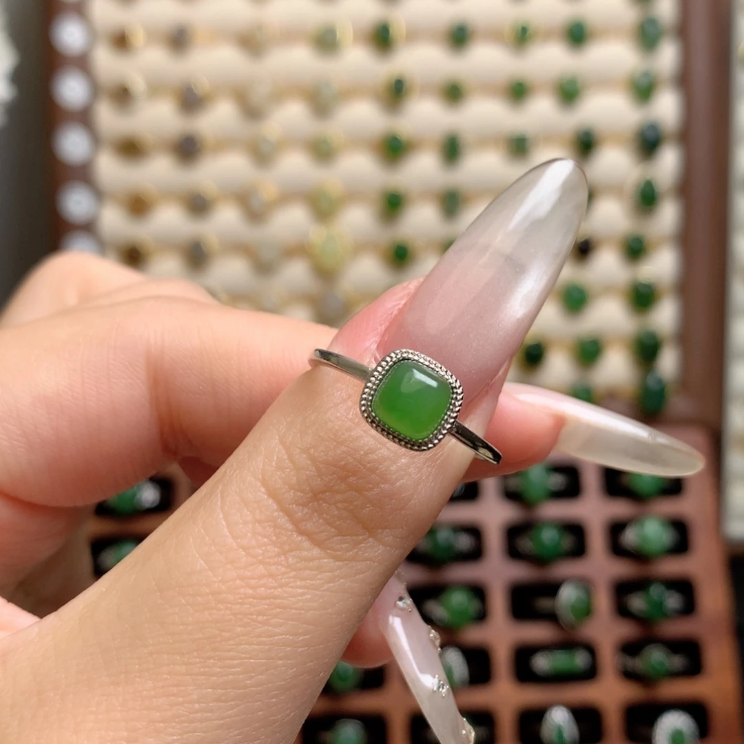 和田玉银S925镶嵌戒指