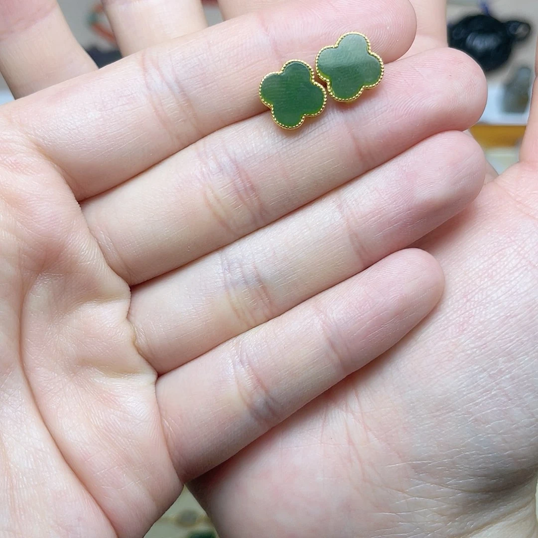 和田玉银S925镶嵌耳钉06