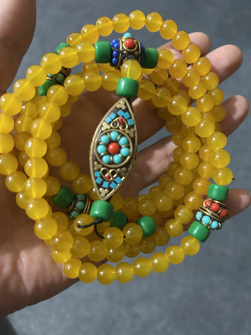 扎西德勒108黄摆件一串