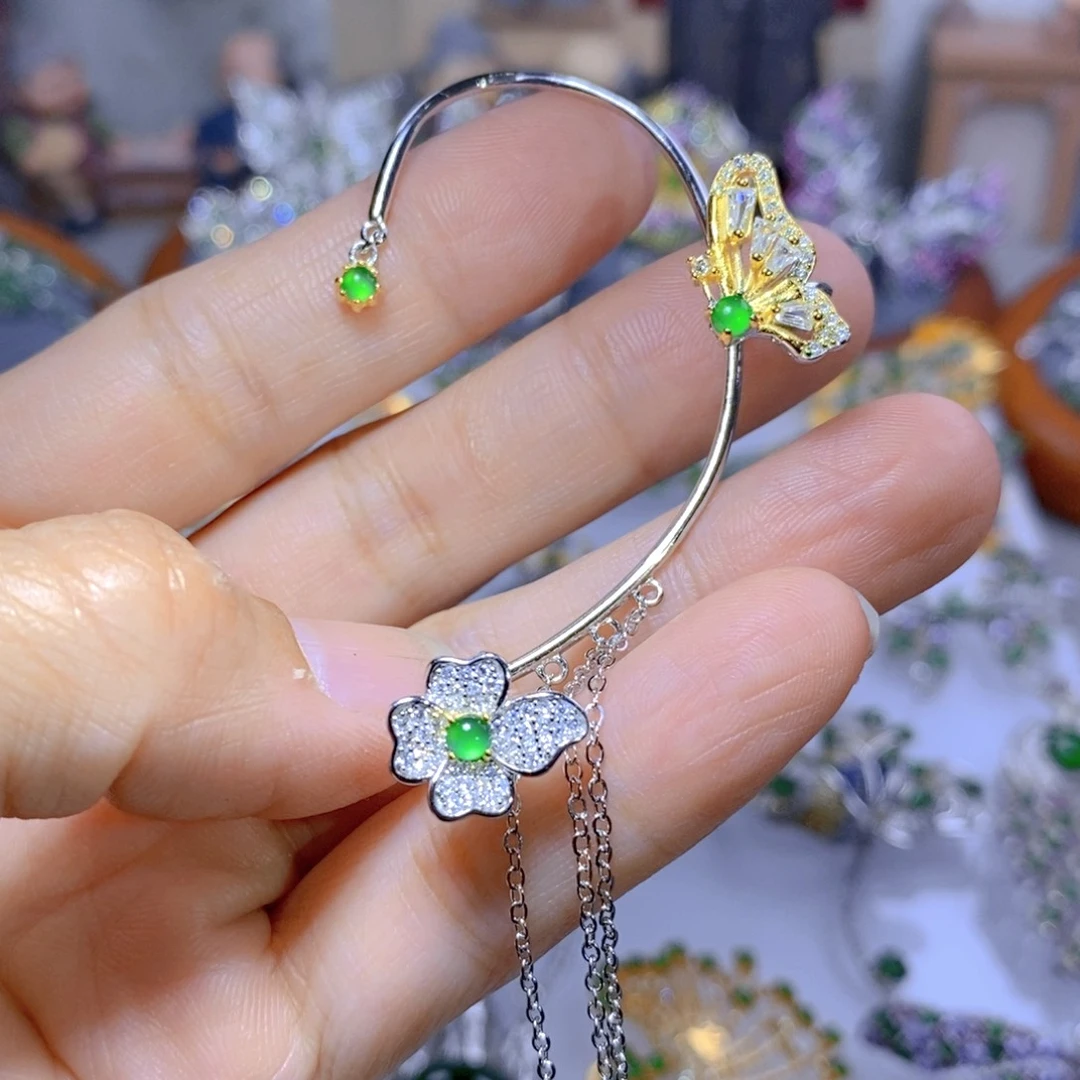 翡翠耳钉银S925镶嵌天然翡翠