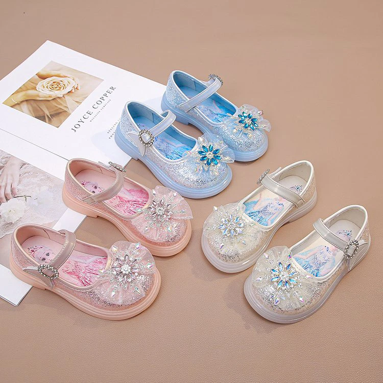 太阳花爱莎公主鞋水晶钻公主童鞋春秋女童