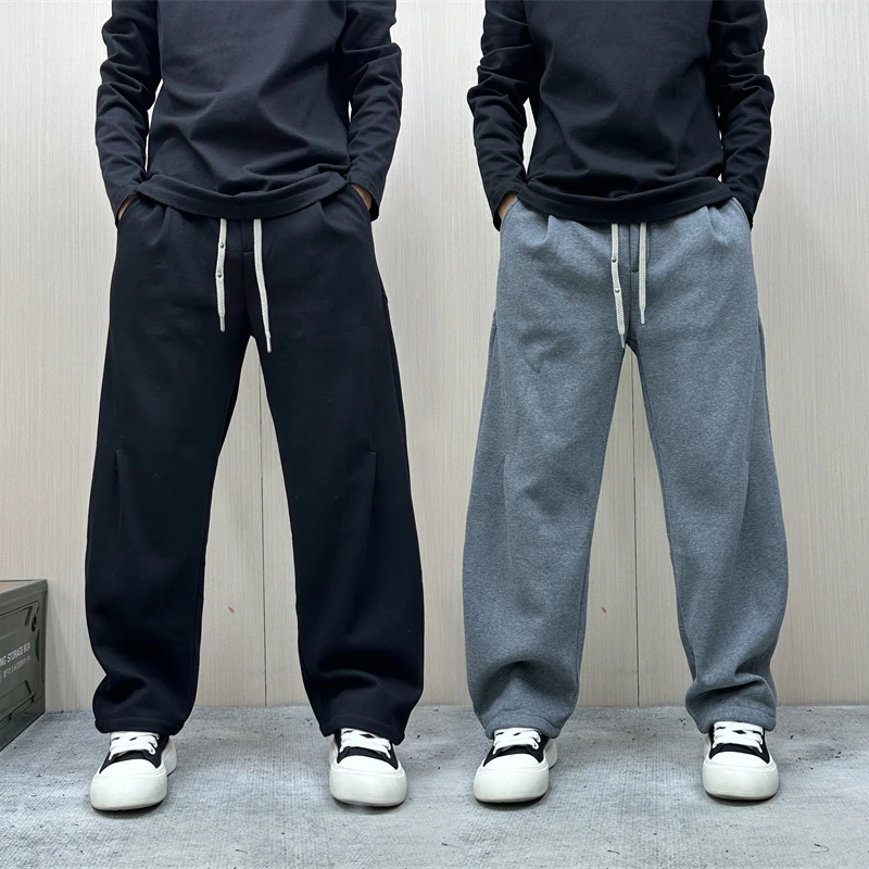 昊Studio冬季男士加绒纯色保暖潮流慵懒感百搭运动宽松时尚休闲裤