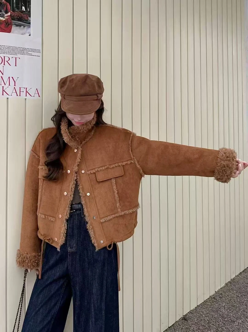 保暖长袖翻领冬季厚款常规短外套韩版短款牛仔