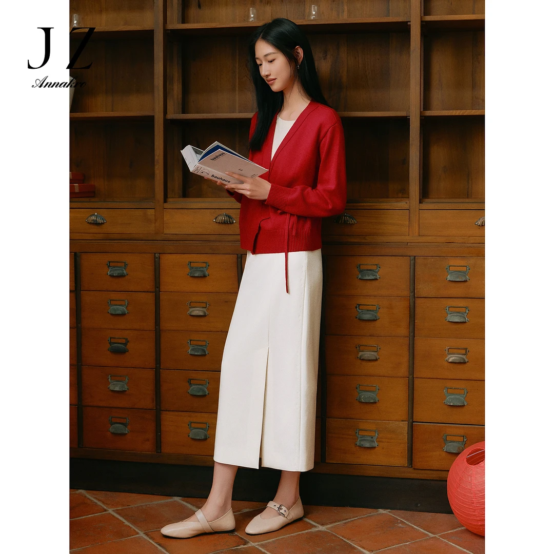 【王雪糕专属】玖姿安娜蔻KWFC20006国风绣花直筒裙开叉半身裙女春