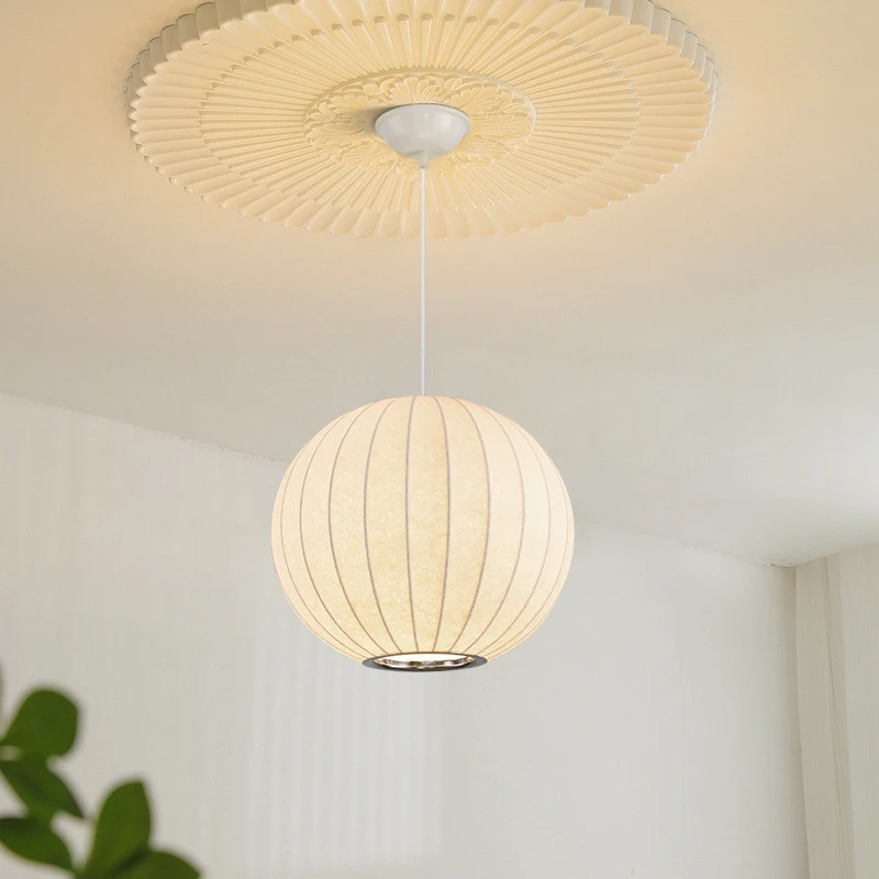 蚕丝吊灯现代简约中复古饭厅岛台创意圆球中山卧室客厅灯餐厅吊灯