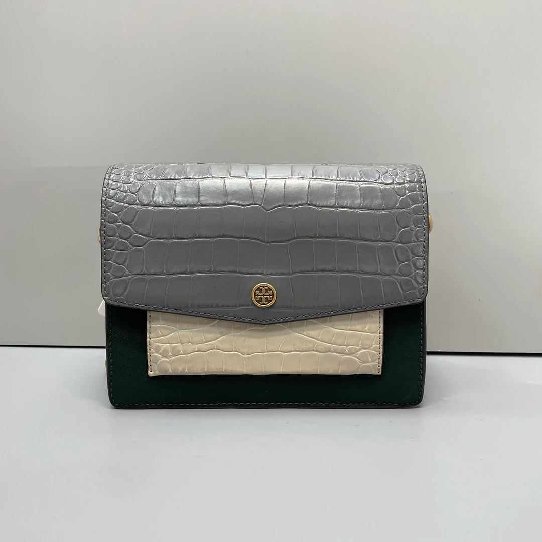 90新 TORY BURCH/汤丽柏琦 小林/拼色压纹风琴包21*16*9cmA121905