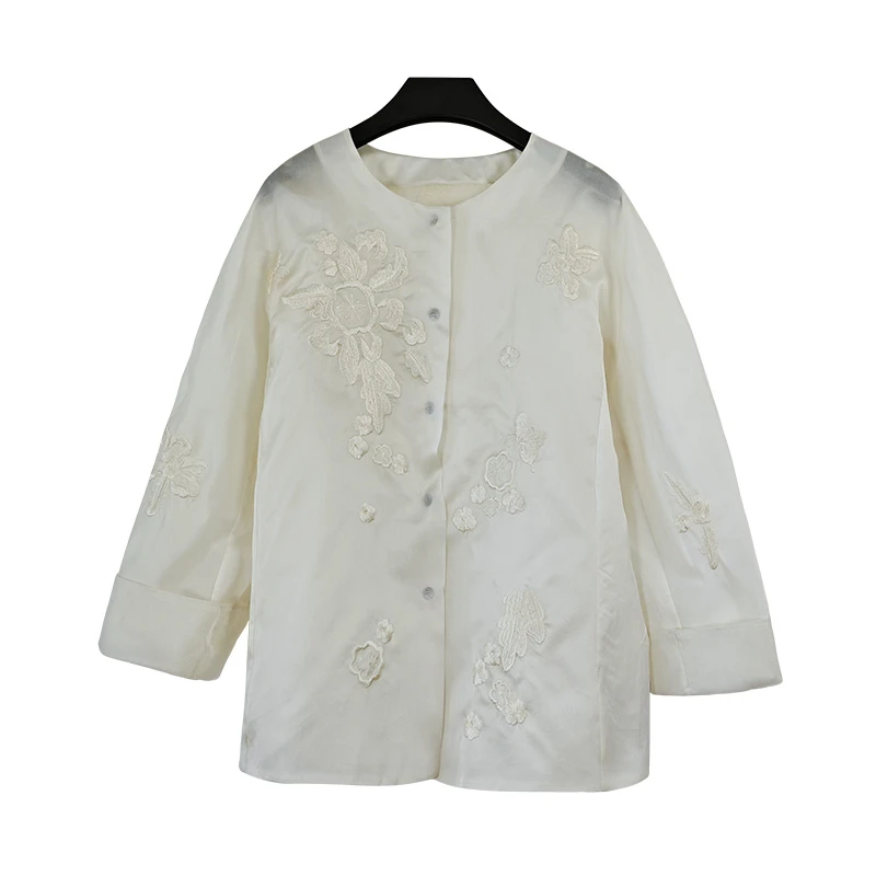 大凉山桑蚕丝欧根缎刺绣中式外套上衣（240456）
