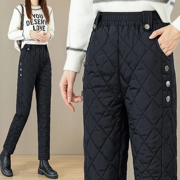 秋冬季棉裤女新中式新品高腰外穿休闲裤保暖直筒哈伦裤子中老年
