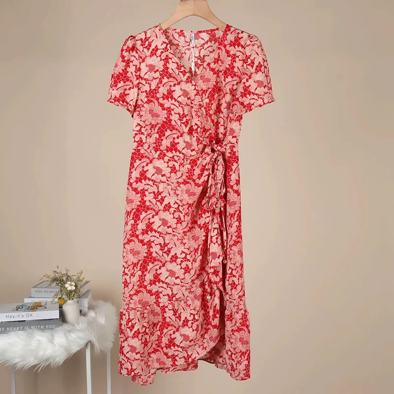 H717黑红连衣裙]夏季纯色蕾丝女士时尚气约潮拼接裙子春秋