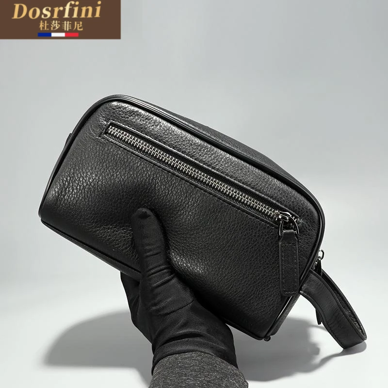 韩版男式真皮手包 商务休闲洗漱包男士手拿包时尚男包手拎包黑色