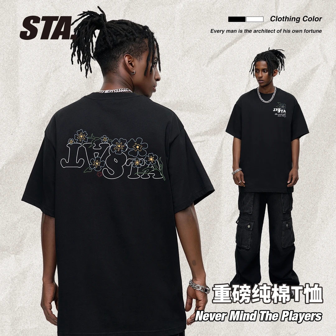 【34号链接】STA国潮280克重磅复古街头纯棉圆领夏季半袖男短袖t恤