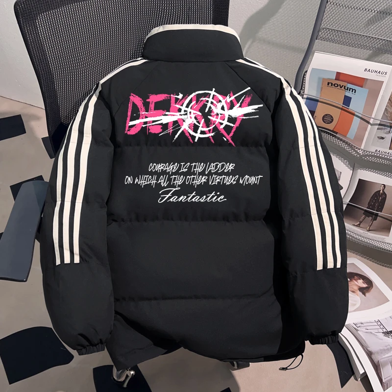 Dekkry潮牌oversize个性保暖学生立领冬季三条杠棉服棉袄男女外套