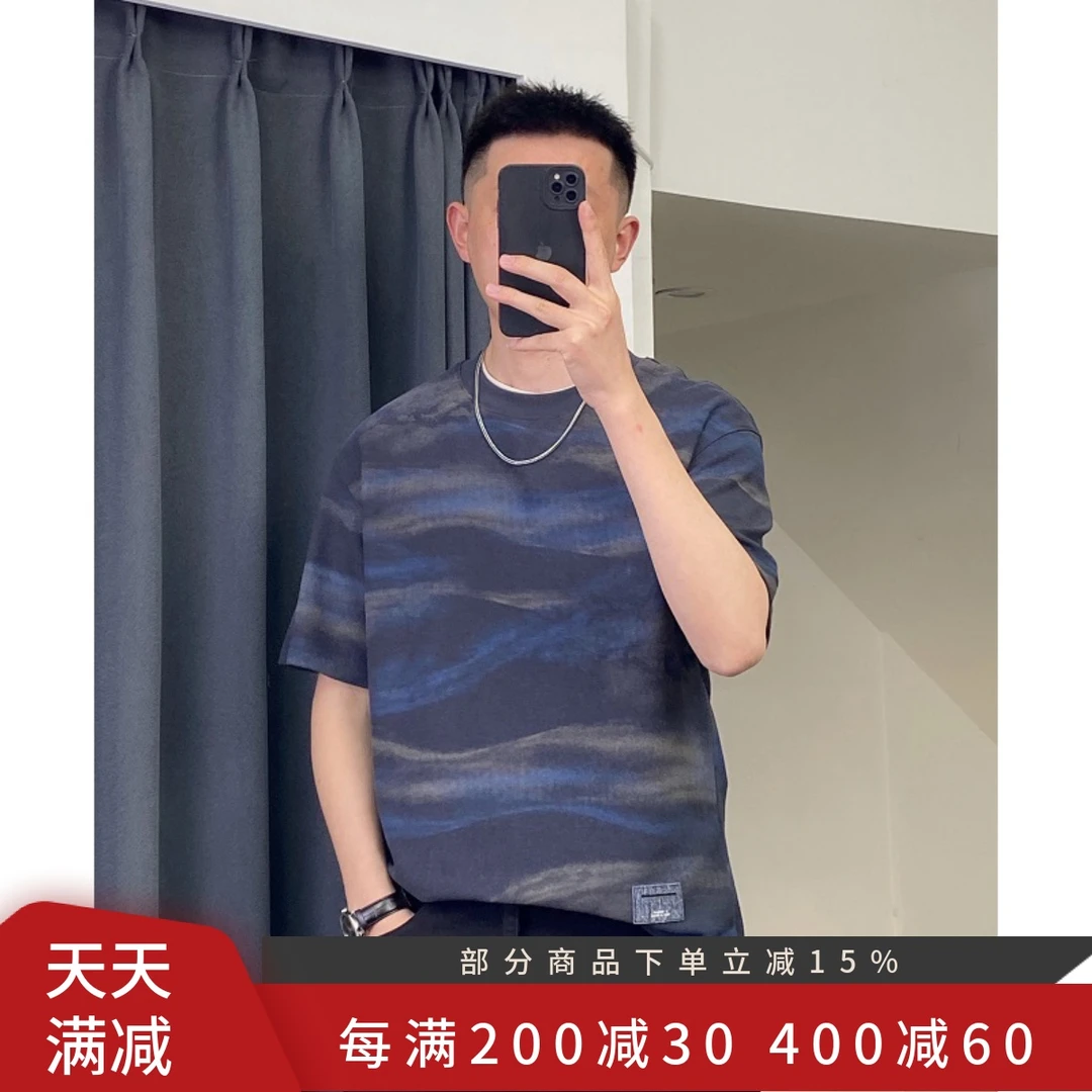 2025夏季新款高端扎染设计T恤男款短袖宽松休闲半袖体恤男装上衣