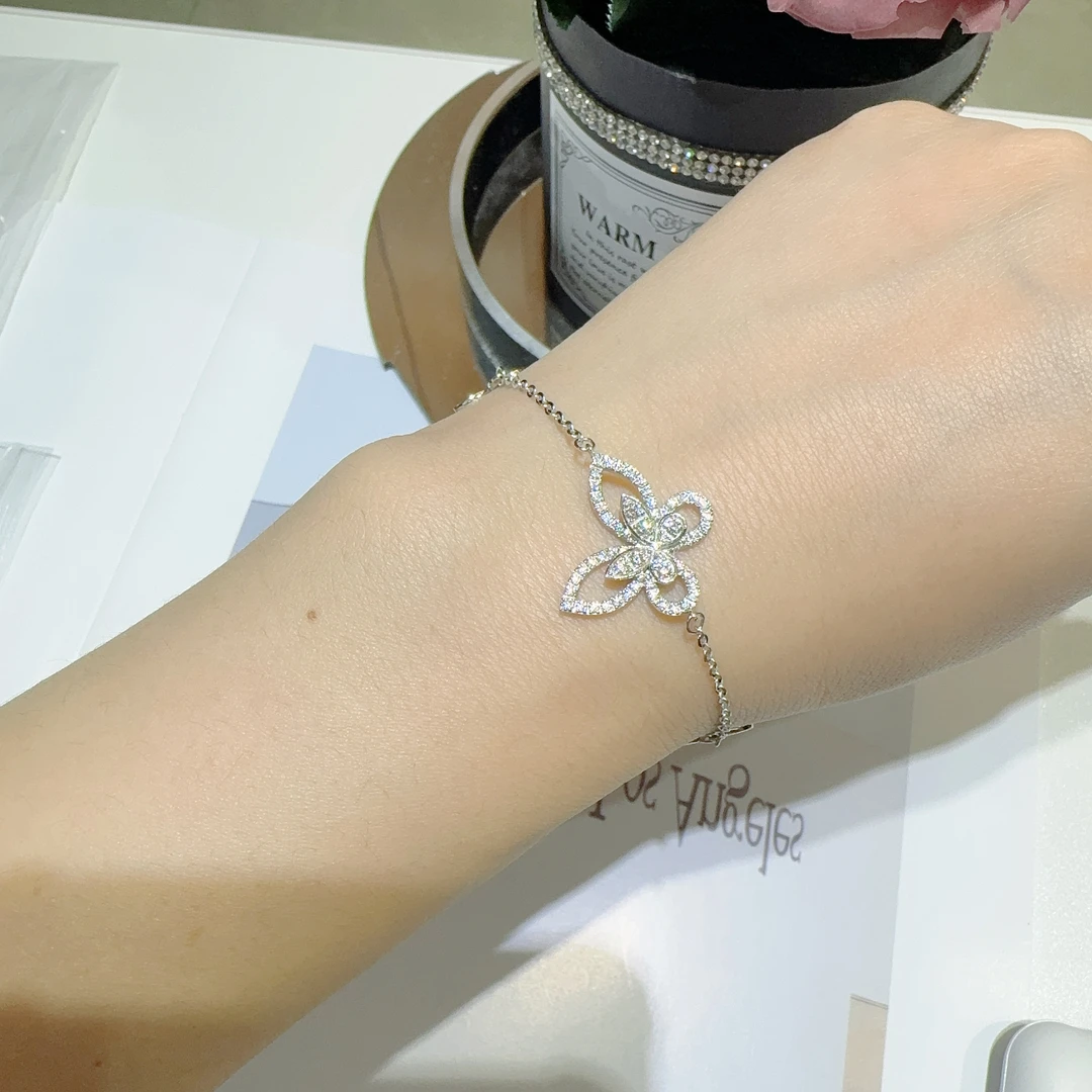 莫桑石铂金Pt950镶嵌莫桑石白金蝴蝶手链女款经典百搭时尚可调节