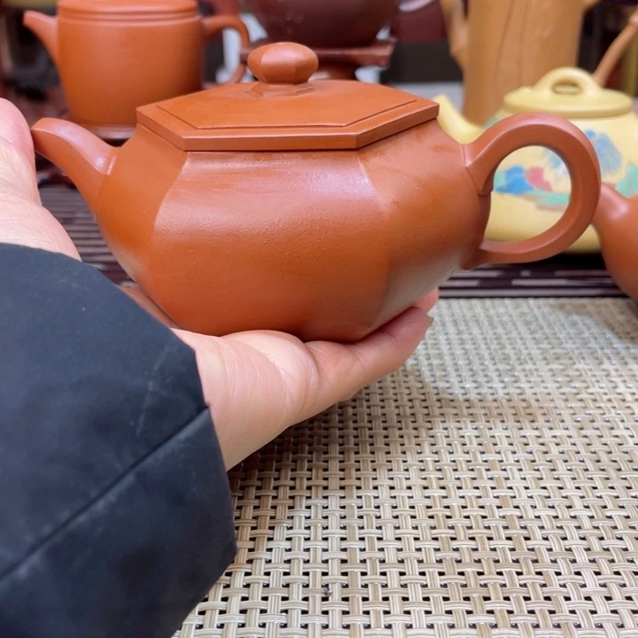 紫砂茶壶无***飞六方壶手工制作朱泥