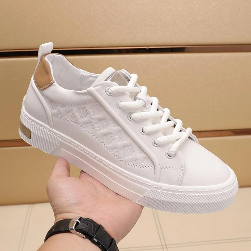 韩版春秋款低跟平底系带小白鞋格子压花户外运动休闲鞋百搭板鞋男