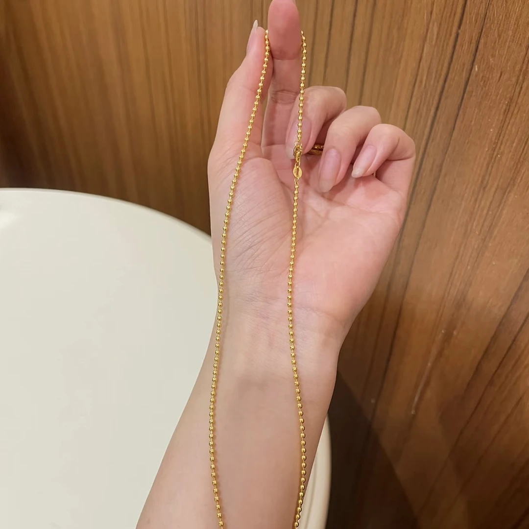 足金999小米珠珠链珠仔链光珠黄金项链素链M扣锁骨链