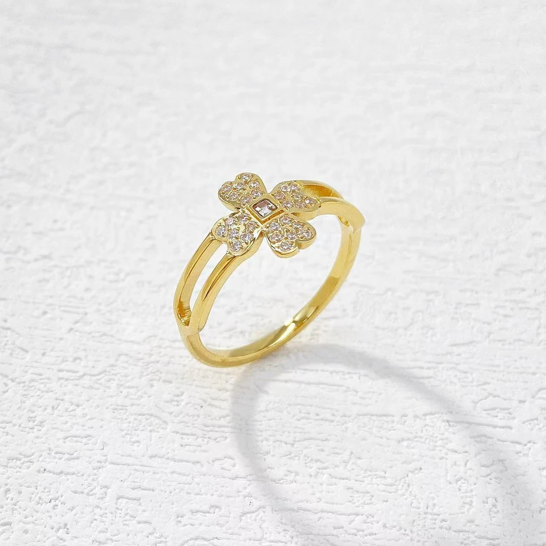 钛钢戒指 木木（YM1321） 精镶幸运四叶草戒指