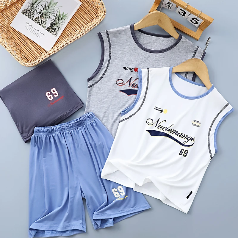 莫代尔男童背心套装睡衣夏2025新款帅气儿童家居服短裤两件套薄款