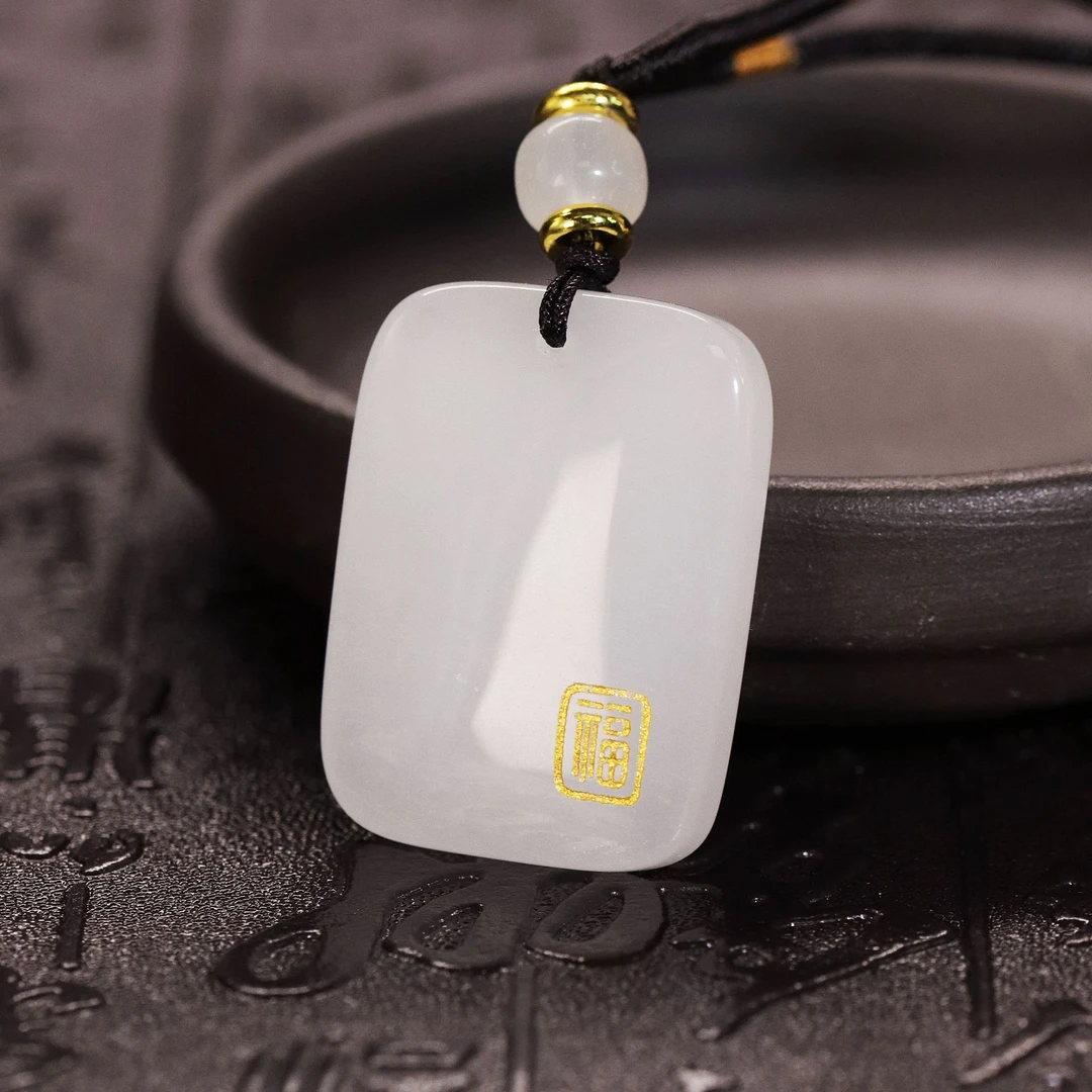 天然新疆玉石金福无事牌玉吊坠金丝玉挂件平安扣真品直播间玉年货