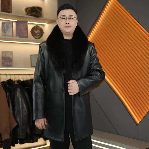 狐狸毛真皮可拆卸加厚绵羊皮西装男士复古潮流休闲长袖