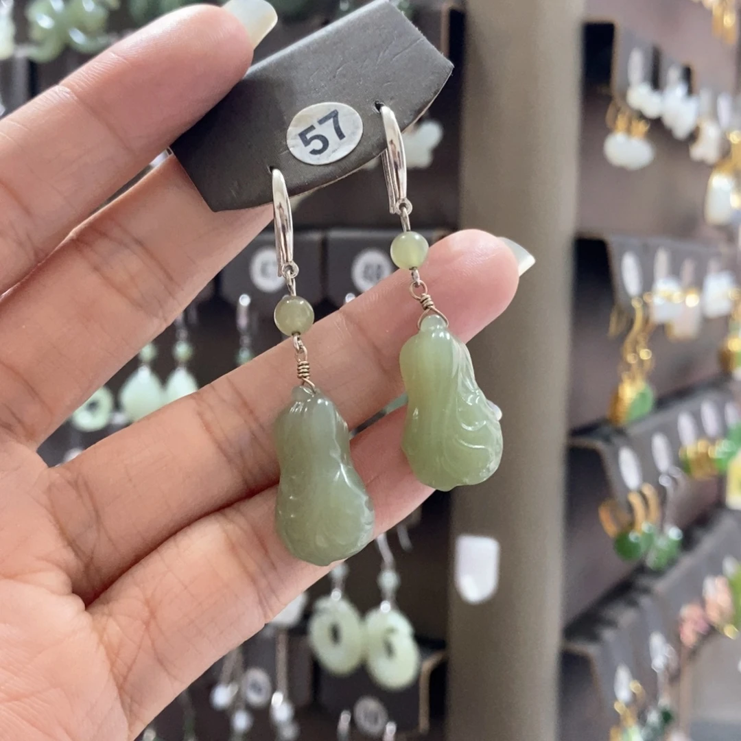 和田玉银S925镶嵌耳饰