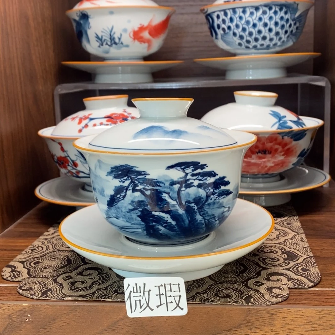 釉下彩老陶泥手工绘制