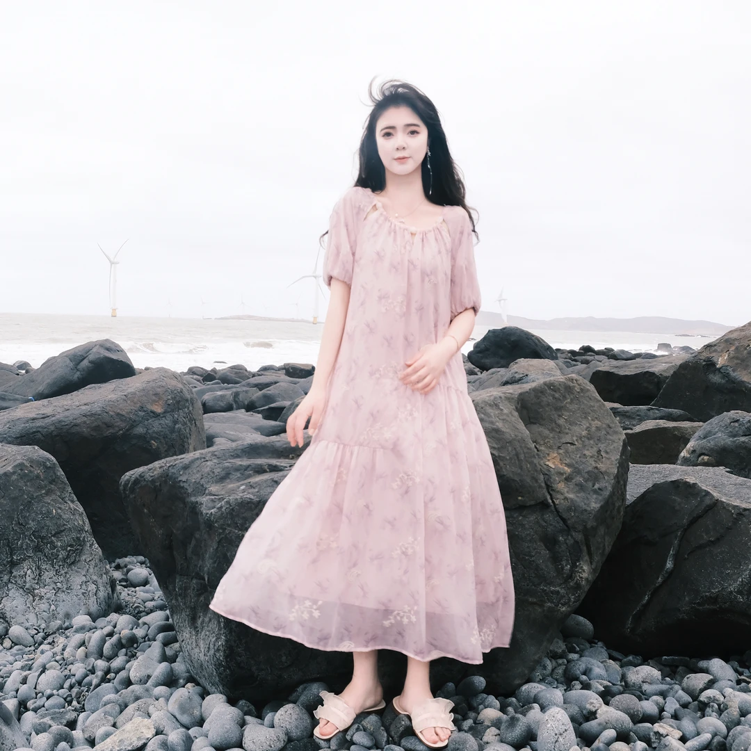 【Cc大码】夏季新款小个子宽松显瘦仙女裙小清新中长款刺绣连衣裙