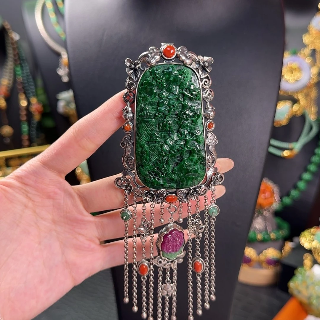 翡翠银S925镶嵌吊坠(不含链)