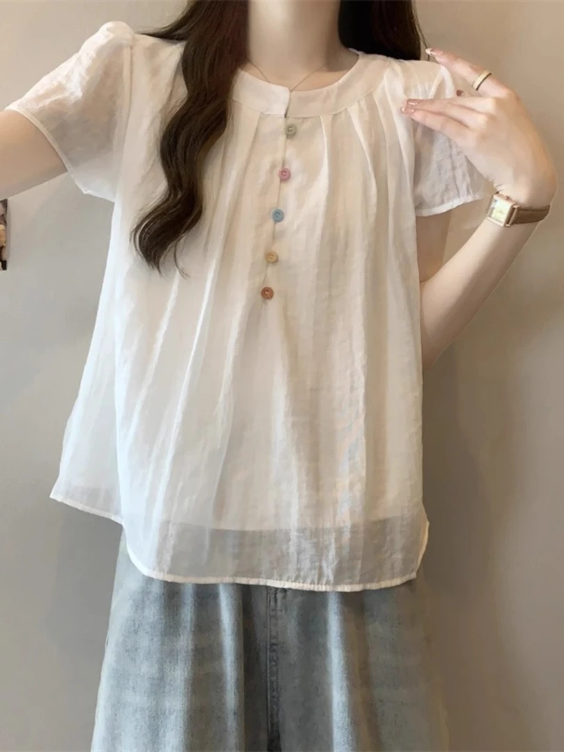 短袖衬衫女夏季2025新款爆款多巴胺宽松显瘦娃娃衫百搭上衣高级感