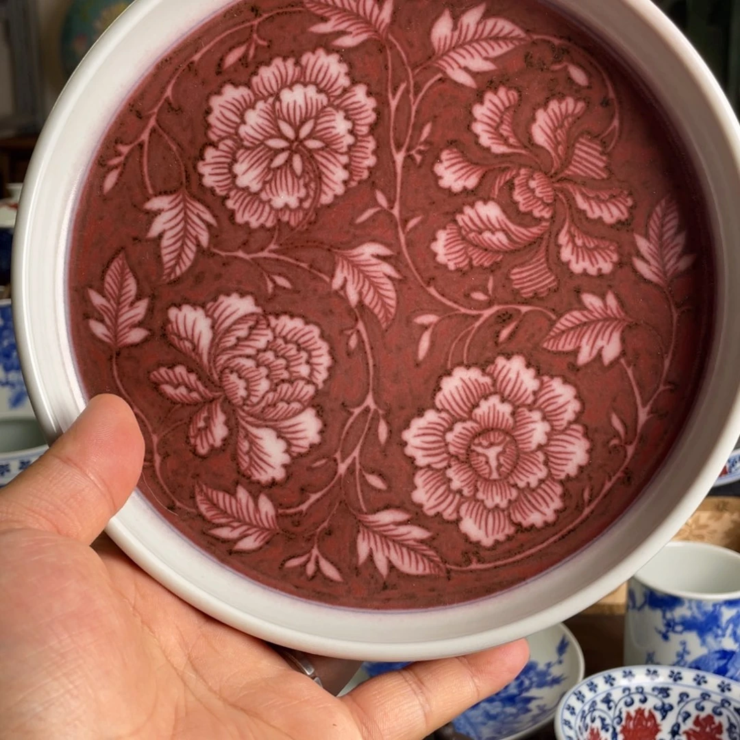 釉里红牡丹花壶承微瑕