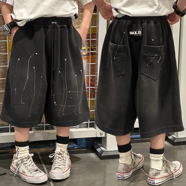 男童运动短裤夏季薄款中大童泼墨时髦痞帅潮酷宽松儿童休闲五分裤