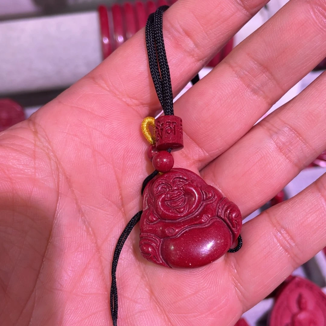 天然辰砂紫金砂弥勒佛中号吊坠