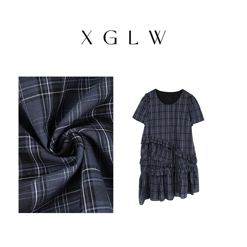 格子铺~胖MM大码显瘦百搭气质宽松夏季格纹连衣裙G3Q0034