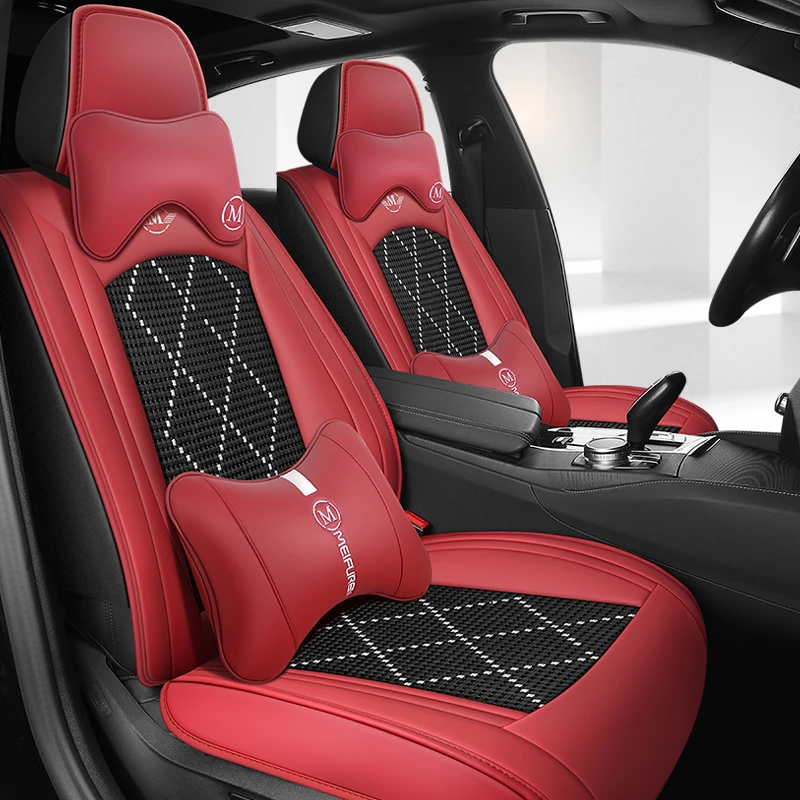 夏季新款汽车坐垫透气冰丝凉感机编大包围座套耐磨纳帕皮四季通用