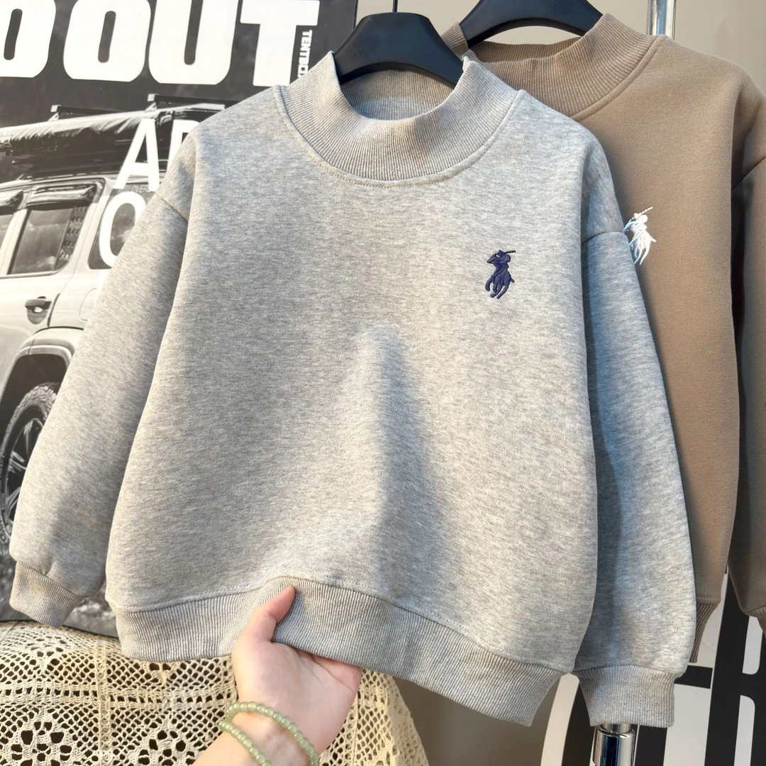 儿童秋冬中大童男童加绒加厚卫衣秋冬季一体绒上衣冬装半高领