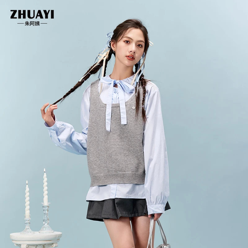 朱阿姨女童春款马甲套装2025新款女大童毛衣马两件套（25110300）4