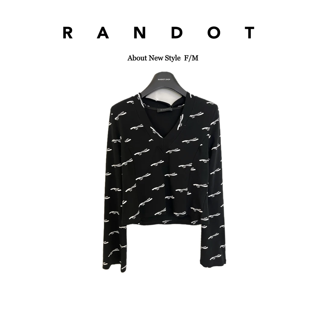 RΛNDOT原创设计师款垫深V领字母印花图案打底上衣80111