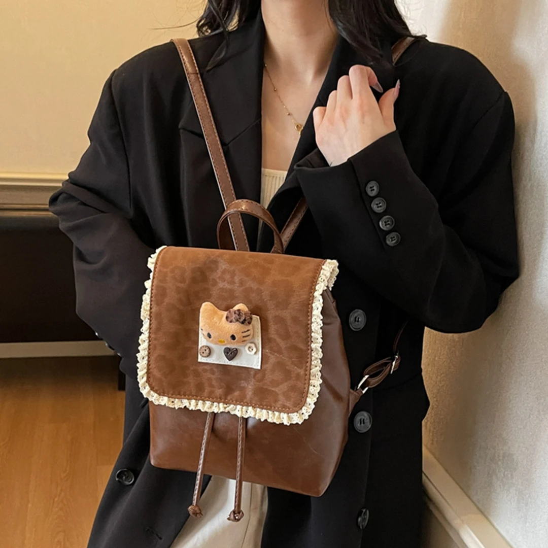 豹纹双肩包女大容量休闲复古学生上课书包水桶包登山轻便旅游背包