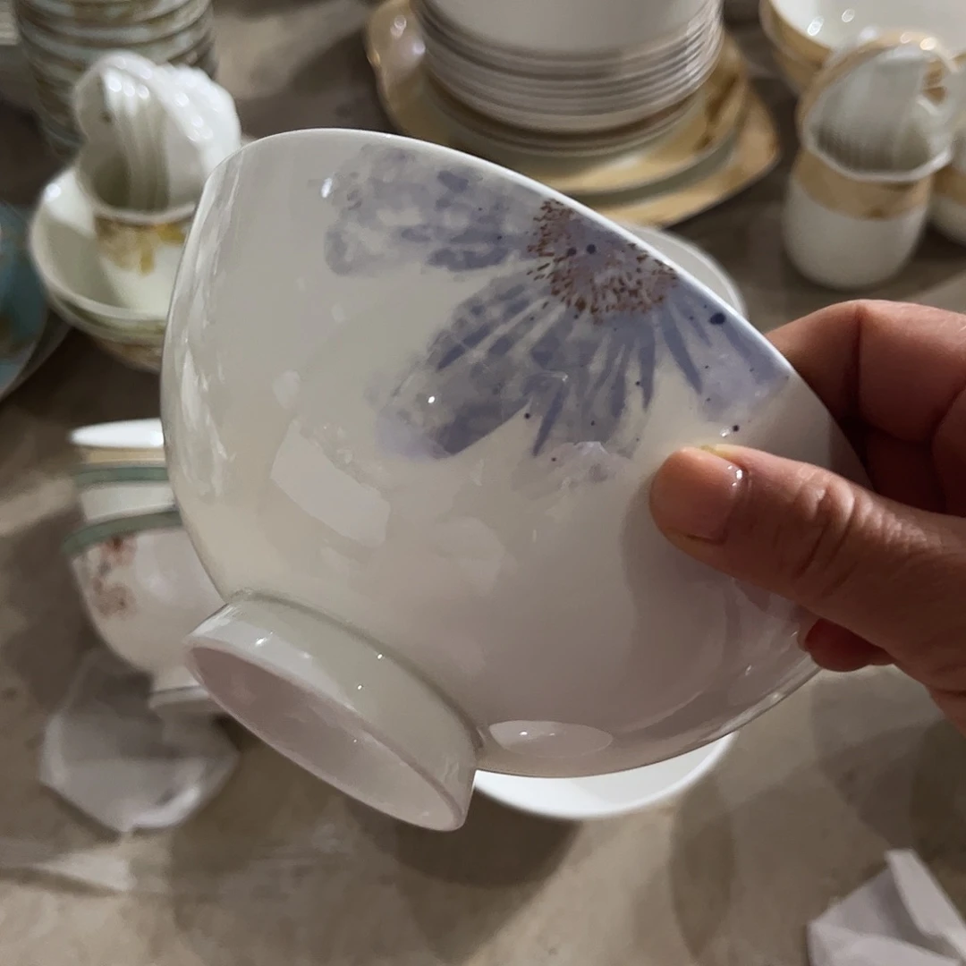 瓷片六寸面碗四个星空微瑕