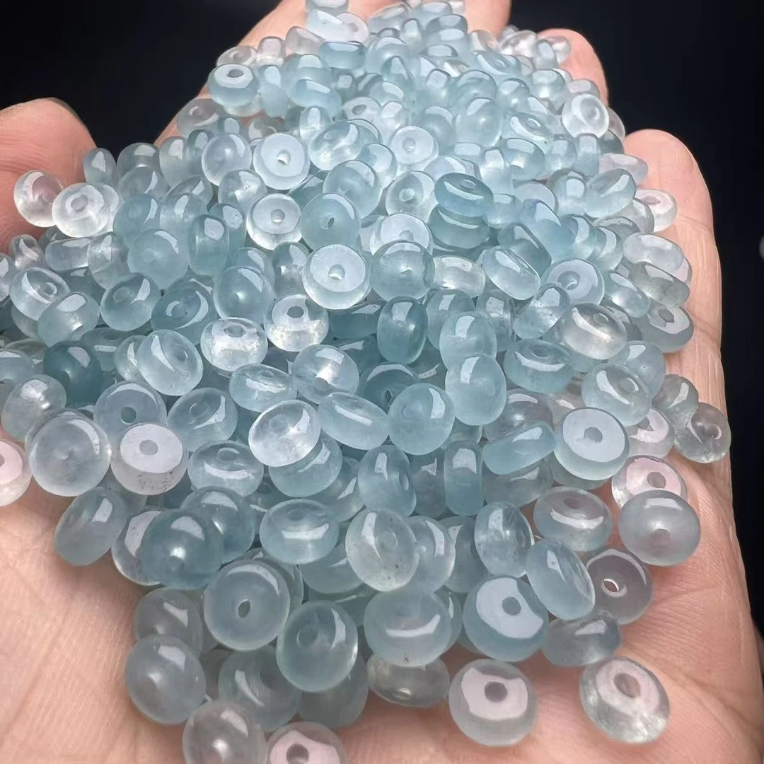 天青冻海蓝宝  DIY饰品配件浅油青翠玉平安扣隔珠隔片 散珠