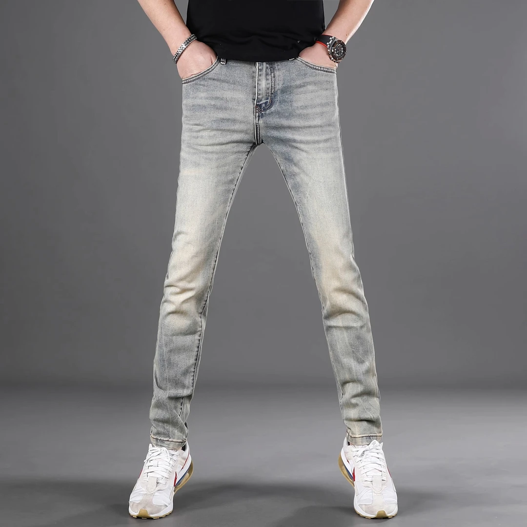 密里桑姆复古男士牛仔裤新款秋季薄款修身小脚潮牌弹力休闲长裤男