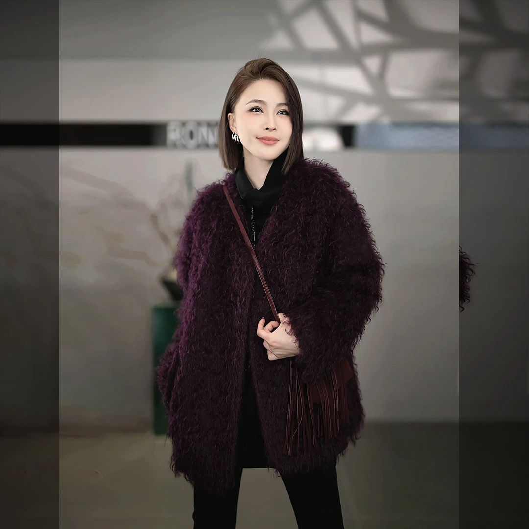 溶溶【日光暮紫】RONGRONG 马海毛羊毛混纺拉毛绒毛呢大衣YD5116-T1